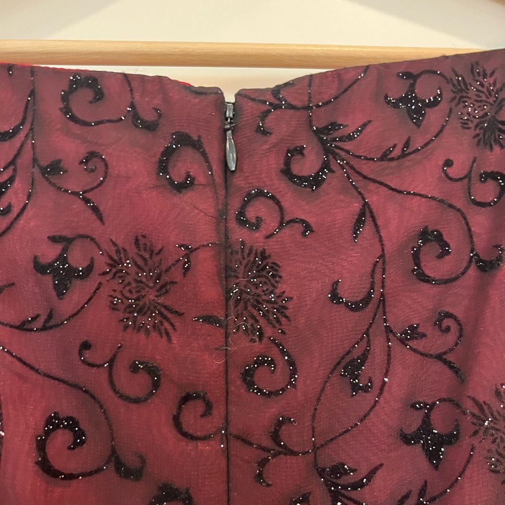 NWT Betsy & Adam Y2K sheer velvet burnout floral burgundy glittery formal dress - Picture 10 of 13